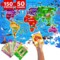 QUOKKA Puzzles for Kids Ages 8-10 - 150 Pcs Jigsaw Puzzles for 6-8 Year Olds - 400+ Facts on 50 Double-Sided Flashcards | Learn World | Education Activity Gift - Shaped Puzzles for Toddlers 4-6